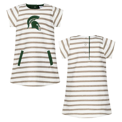 Little King NCAA Toddler Girls Short Sleeve Striped Dress-French Terry with Embroidered Team Logo