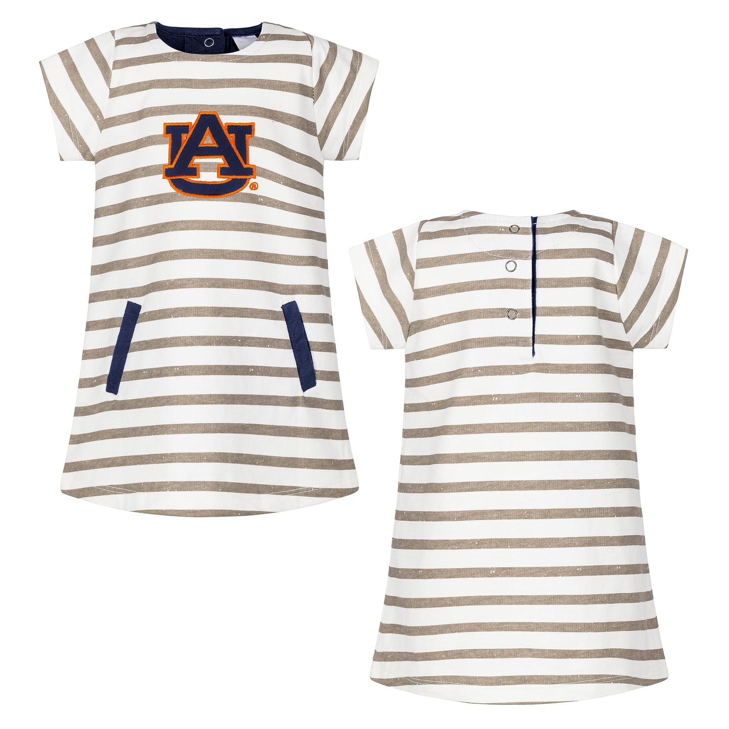 Little King NCAA Toddler Girls Short Sleeve Striped Dress-French Terry with Embroidered Team Logo