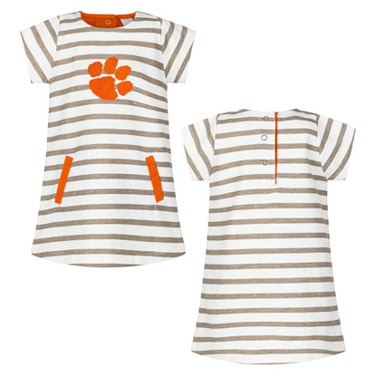 Little King NCAA Toddler Girls Short Sleeve Striped Dress-French Terry with Embroidered Team Logo