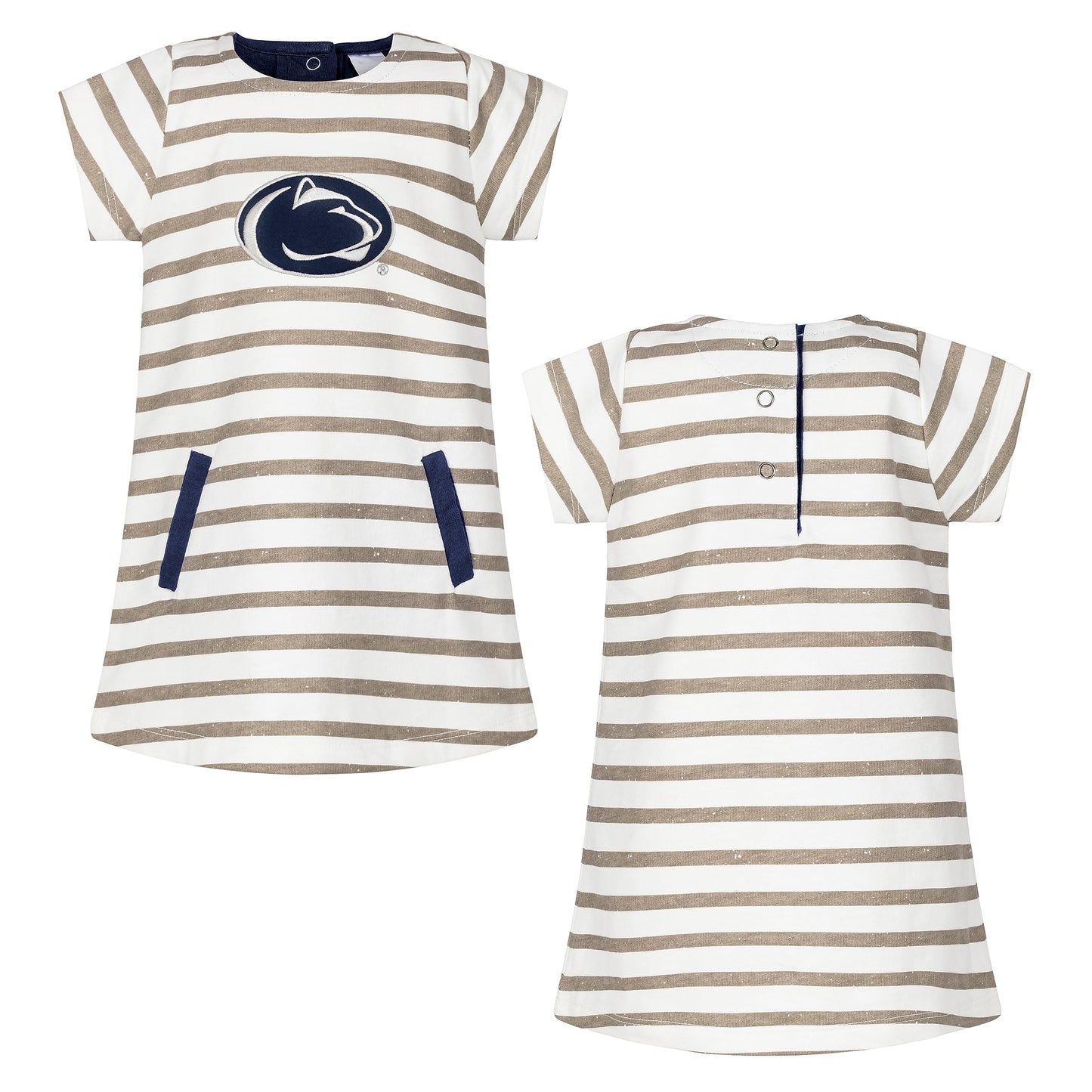 Little King NCAA Toddler Girls Short Sleeve Striped Dress-French Terry with Embroidered Team Logo