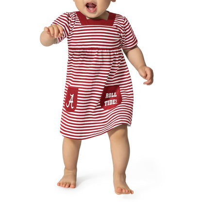 Little King NCAA Infant Girls Short Sleeve Striped Dress with Pockets-100% Cotton