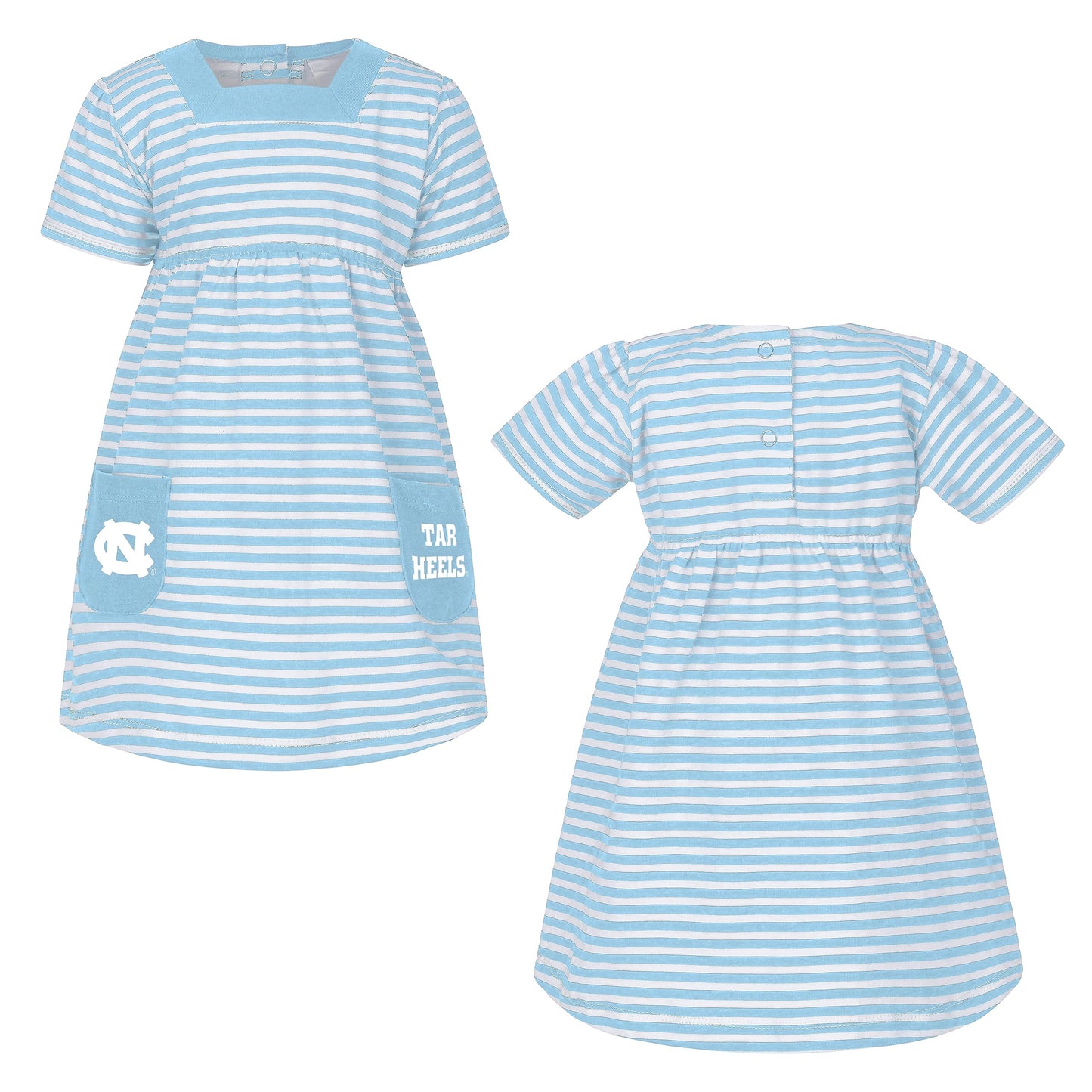 Little King NCAA Infant Girls Short Sleeve Striped Dress with Pockets-100% Cotton