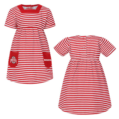 Little King NCAA Toddler Girls Short Sleeve Striped Dress with Pockets-100% Cotton