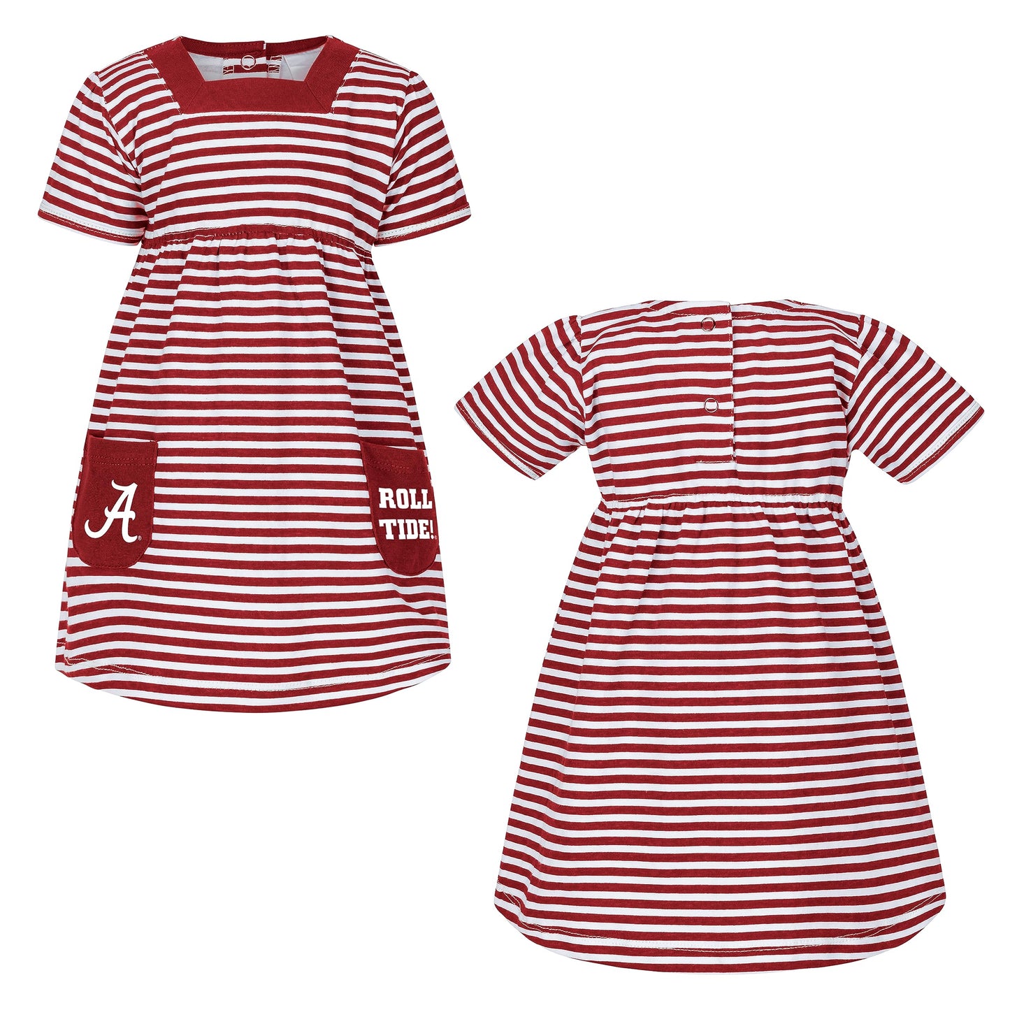 Little King NCAA Infant Girls Short Sleeve Striped Dress with Pockets-100% Cotton