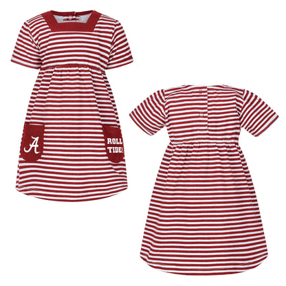 Little King NCAA Toddler Girls Short Sleeve Striped Dress with Pockets-100% Cotton