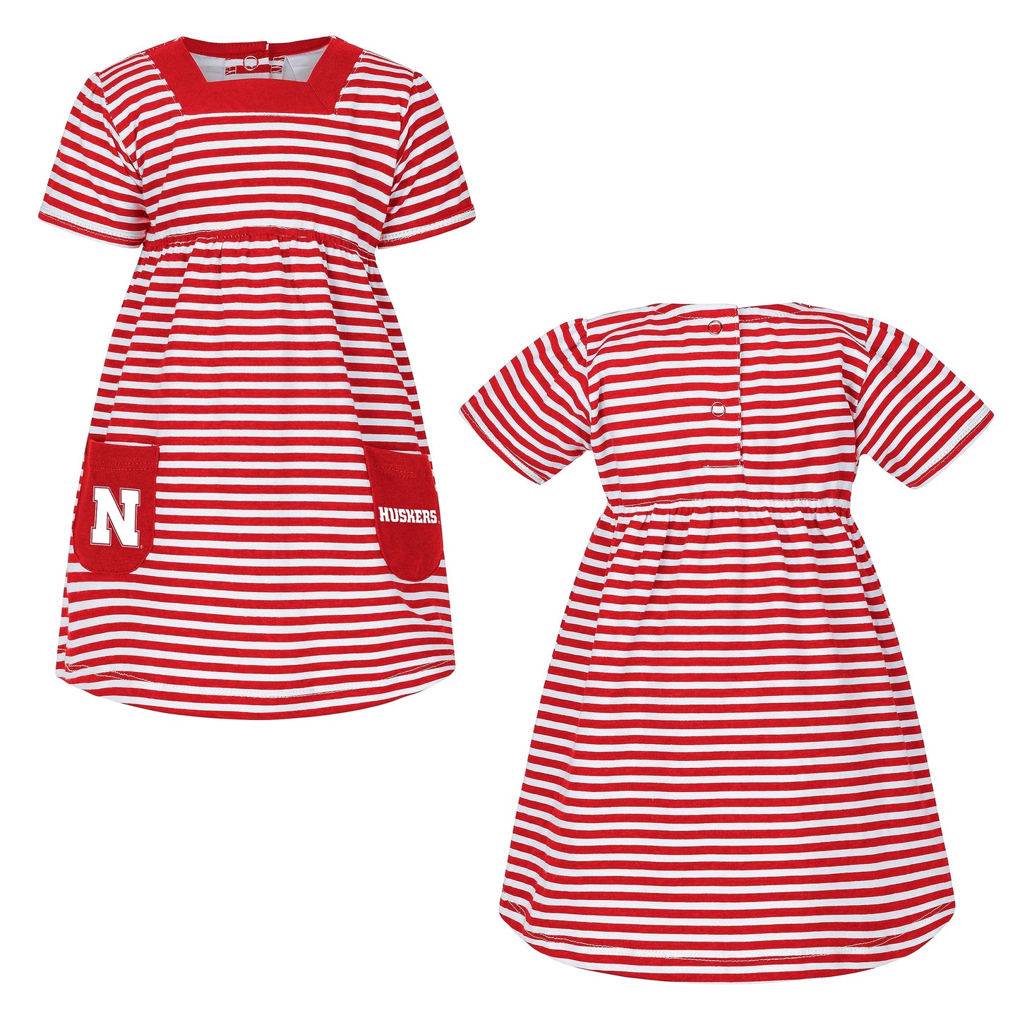 Little King NCAA Infant Girls Short Sleeve Striped Dress with Pockets-100% Cotton