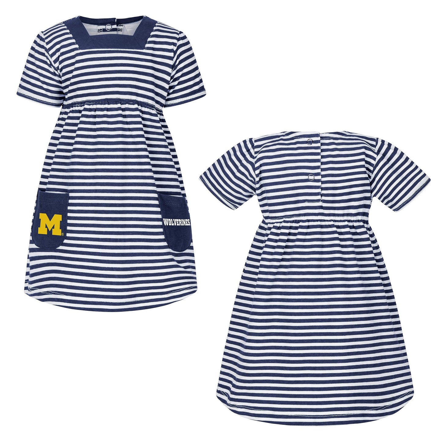 Little King NCAA Infant Girls Short Sleeve Striped Dress with Pockets-100% Cotton