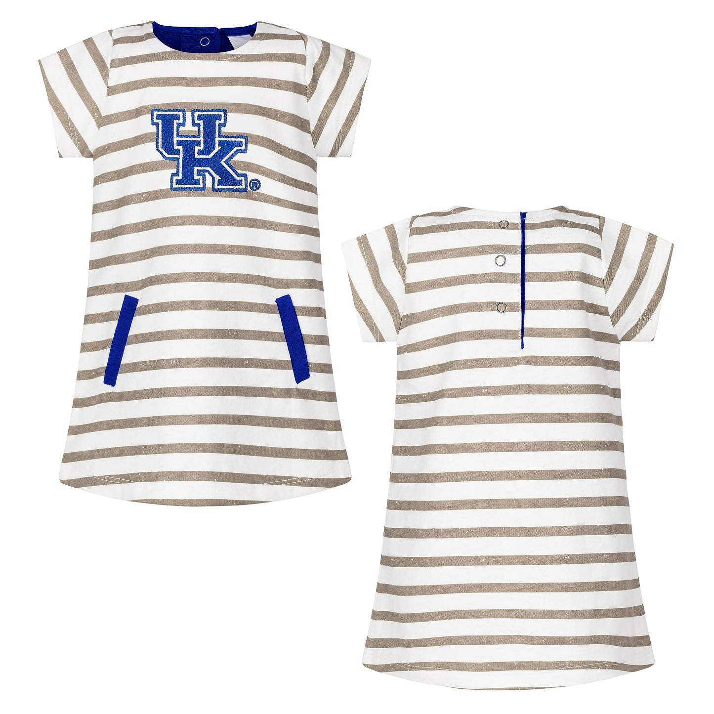 Little King NCAA Toddler Girls Short Sleeve Striped Dress-French Terry with Embroidered Team Logo