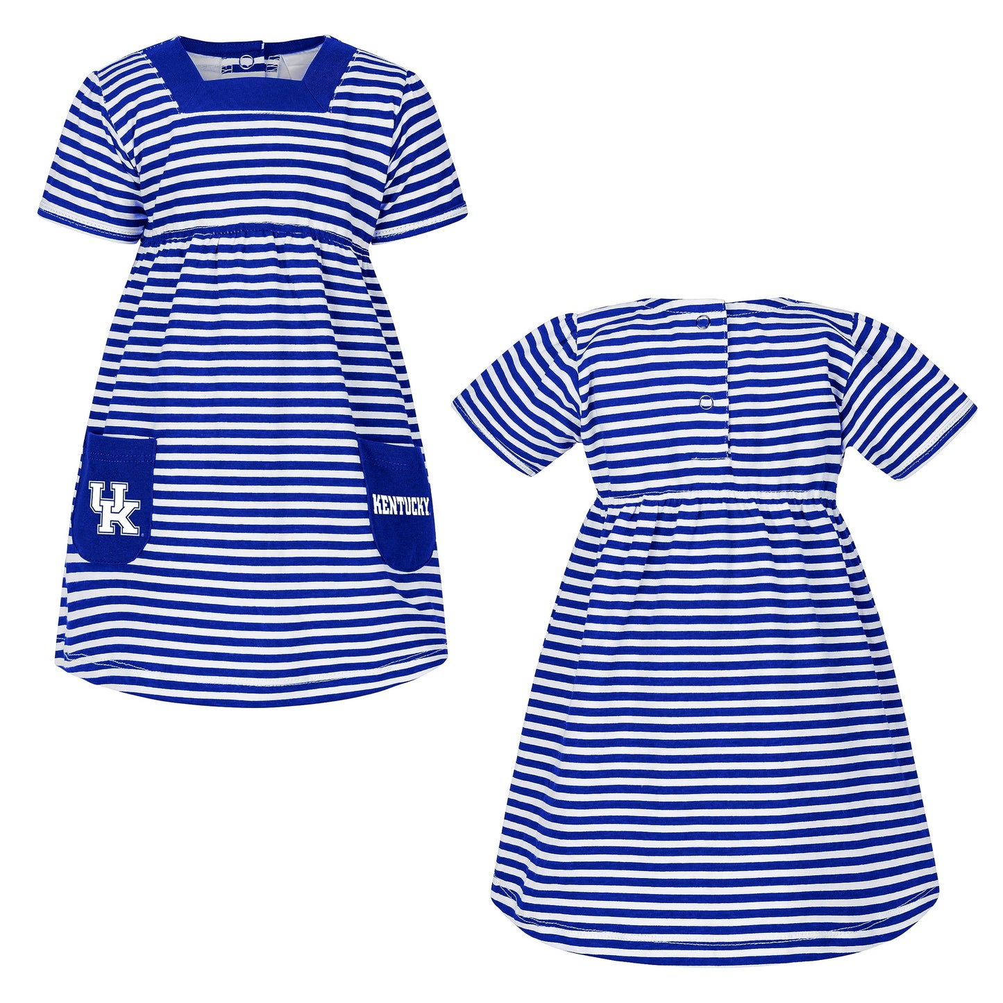 Little King NCAA Toddler Girls Short Sleeve Striped Dress with Pockets-100% Cotton