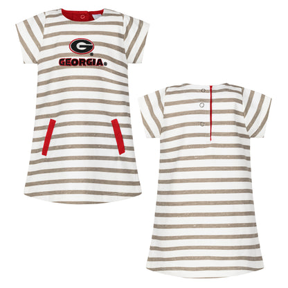 Little King NCAA Infant Girls Short Sleeve Striped Dress-French Terry with Embroidered Team Logo-Sizes 6M. 12M, 18M