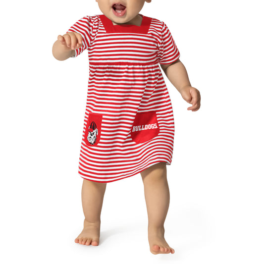 Little King NCAA Infant Girls Short Sleeve Striped Dress with Pockets-100% Cotton-Sizes 6M, 12M and 18M