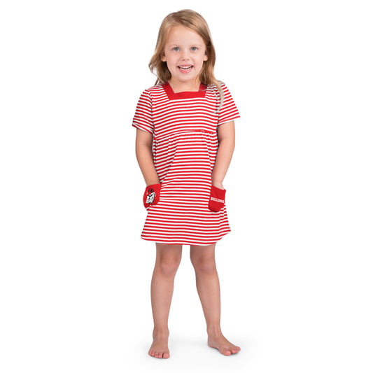 Little King NCAA Toddler Girls Short Sleeve Striped Dress with Pockets-100% Cotton-Sizes 2T 3T 4T