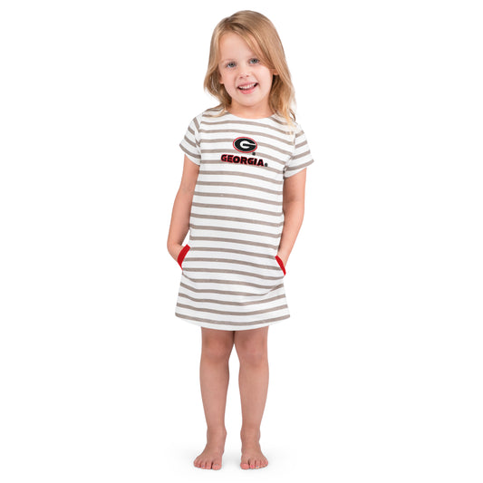 Little King NCAA Toddler Girls Short Sleeve Striped Dress-French Terry with Embroidered Team Logo-Sizes 2T, 3T and 4T