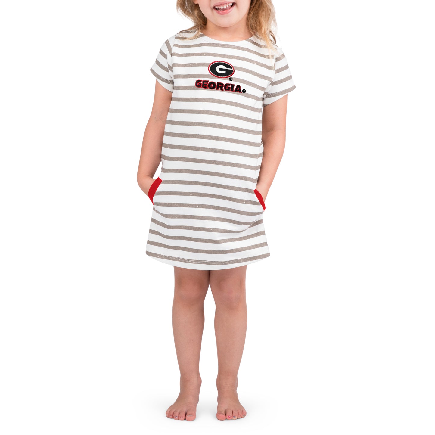 Little King NCAA Toddler Girls Short Sleeve Striped Dress-French Terry with Embroidered Team Logo-Sizes 2T, 3T and 4T