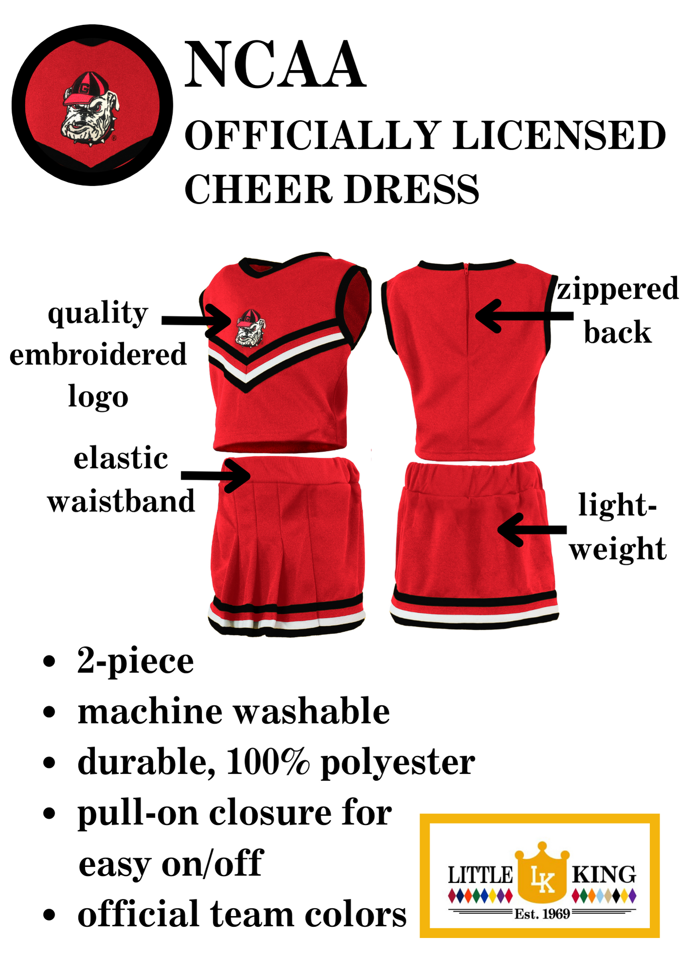 Little King NCAA Toddler/Youth Girls Team 2 Piece Cheer Dress-Sizes 2T 3T 4T 6