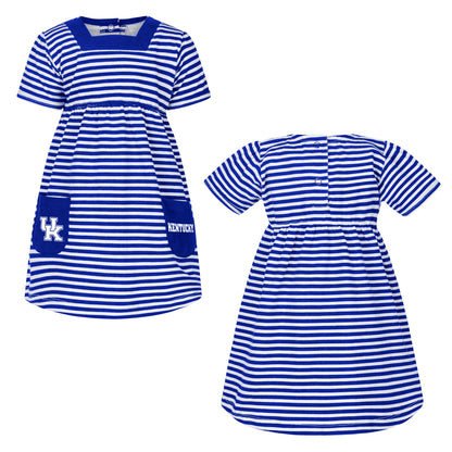 Little King NCAA Toddler Girls Short Sleeve Striped Dress with Pockets-100% Cotton-Sizes 2T 3T 4T