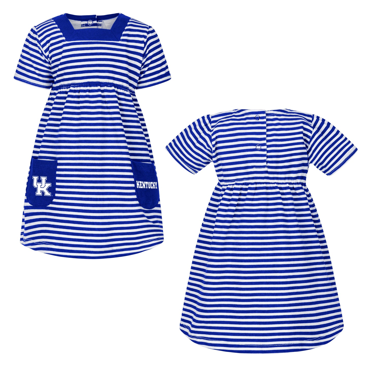 Little King NCAA Infant Girls Short Sleeve Striped Dress with Pockets-100% Cotton-Sizes 6M, 12M and 18M