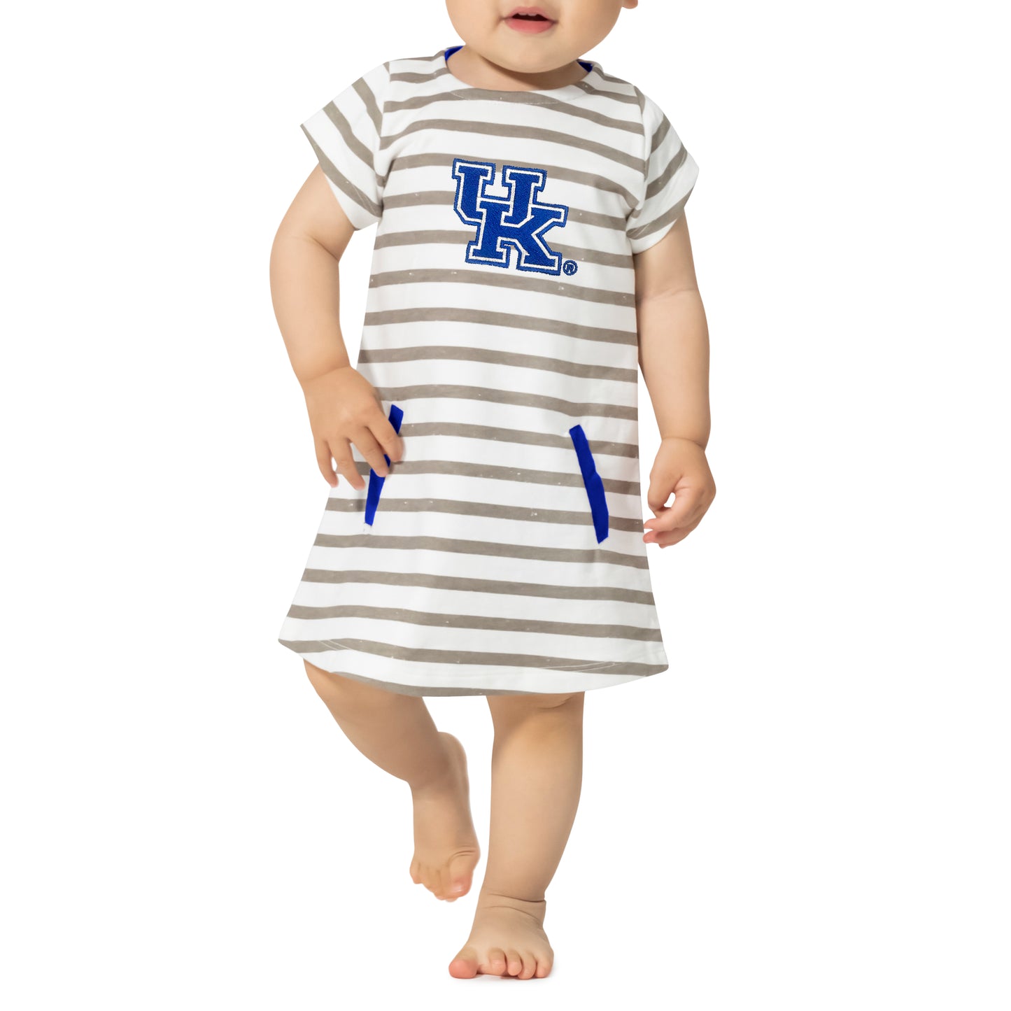 Little King NCAA Infant Girls Short Sleeve Striped Dress-French Terry with Embroidered Team Logo-Sizes 6M. 12M, 18M