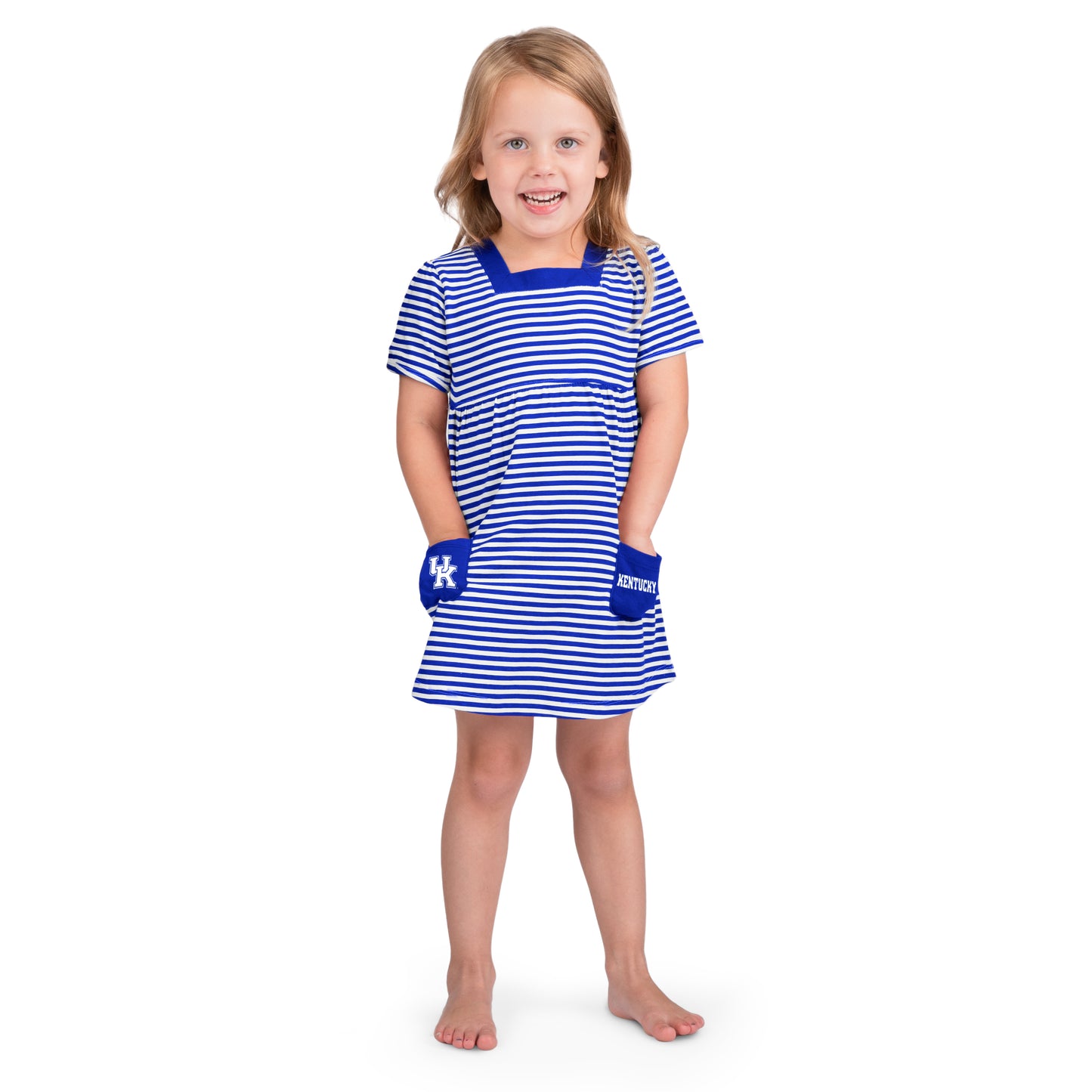 Little King NCAA Toddler Girls Short Sleeve Striped Dress with Pockets-100% Cotton-Sizes 2T 3T 4T