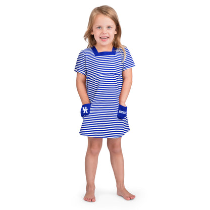 Little King NCAA Toddler Girls Short Sleeve Striped Dress with Pockets-100% Cotton-Sizes 2T 3T 4T