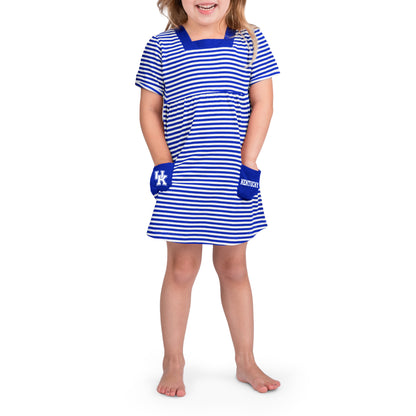 Little King NCAA Toddler Girls Short Sleeve Striped Dress with Pockets-100% Cotton-Sizes 2T 3T 4T