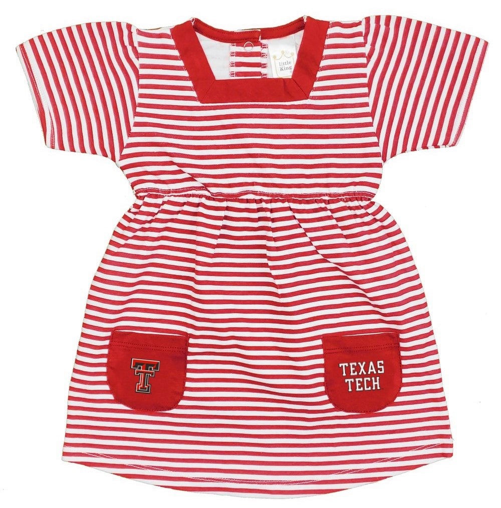 Little King NCAA Infant Girls Short Sleeve Striped Dress with Pockets-100% Cotton-Sizes 6M, 12M and 18M