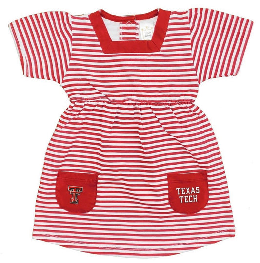 Little King NCAA Toddler Girls Short Sleeve Striped Dress with Pockets-100% Cotton-Sizes 2T 3T 4T