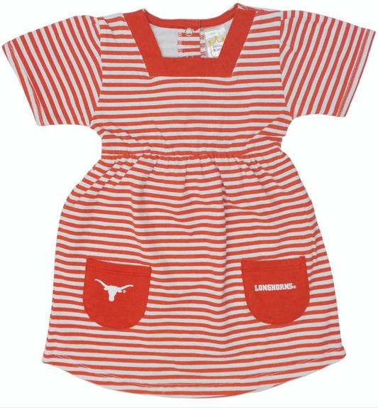 Little King NCAA Infant Girls Short Sleeve Striped Dress with Pockets-100% Cotton-Sizes 6M 12M 18M