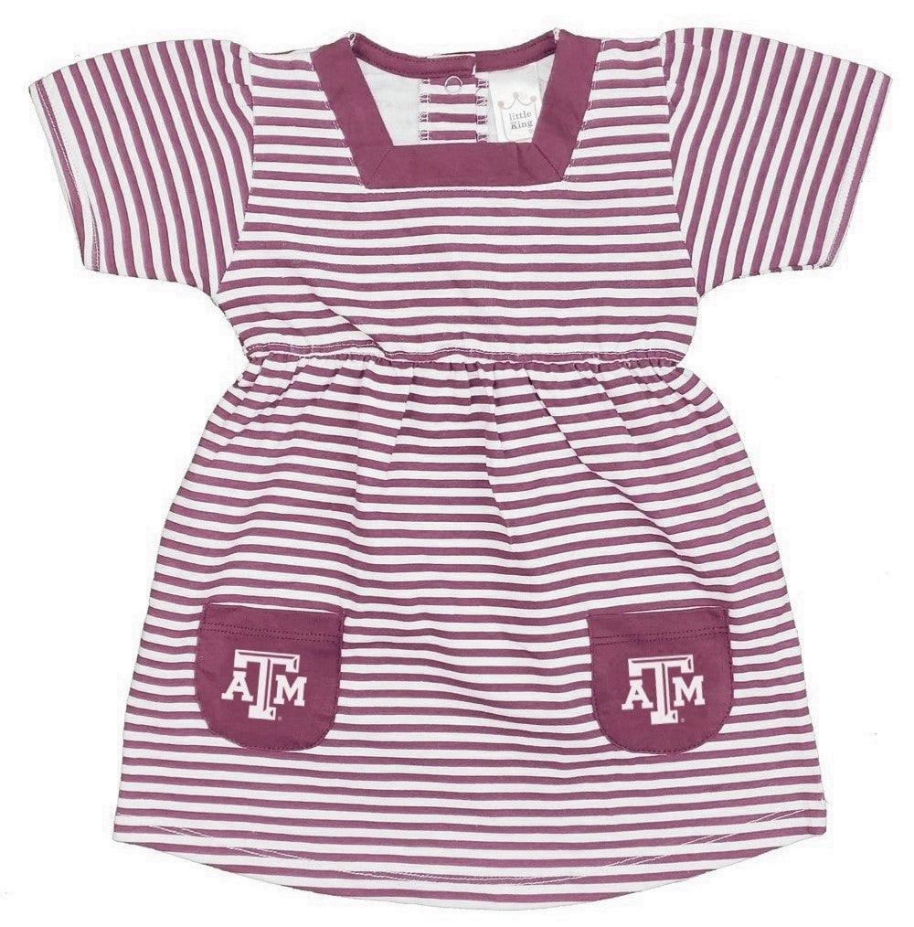 Little King NCAA Toddler Girls Short Sleeve Striped Dress with Pockets-100% Cotton-Sizes 2T 3T 4T