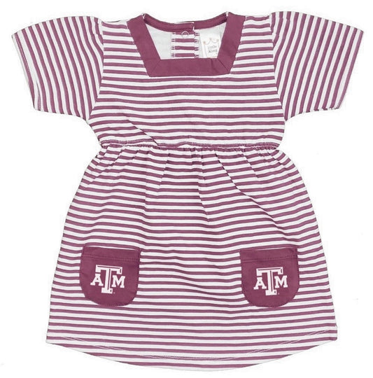 Little King NCAA Toddler Girls Short Sleeve Striped Dress with Pockets-100% Cotton-Sizes 2T 3T 4T