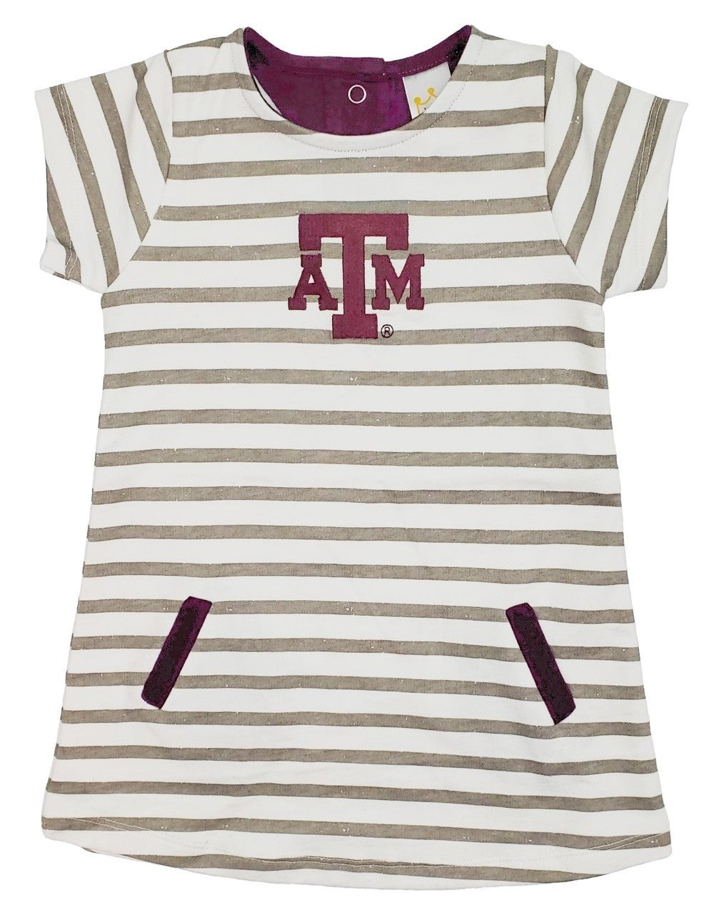 Little King NCAA Infant Girls Short Sleeve Striped Dress-French Terry with Embroidered Team Logo-Sizes 6M 12M 18M