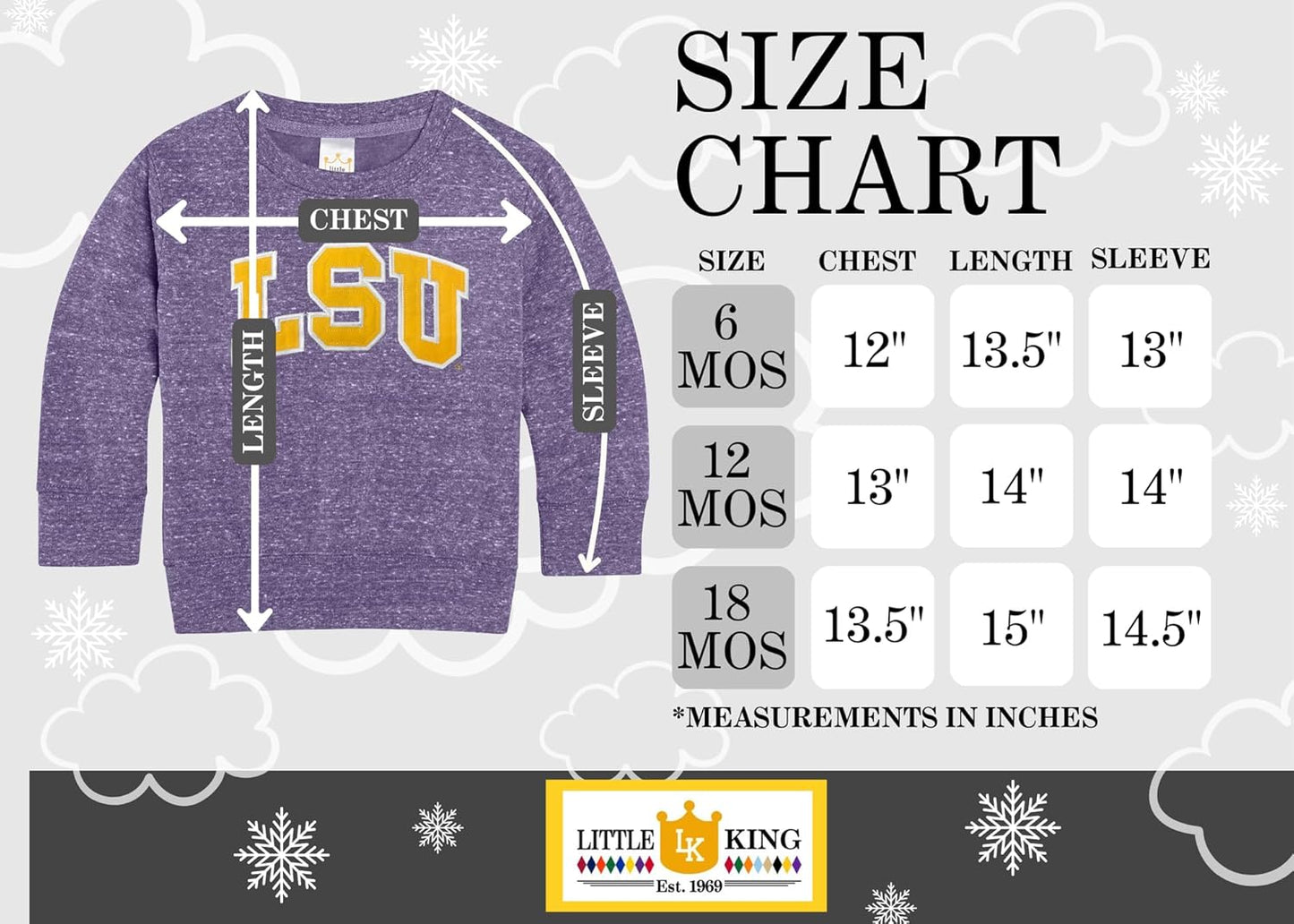 Little King NCAA Infant Boys and Girls Crewneck Knobby Sweatshirt With Tackle Twill Letters-Team Colors 6M 12M 18M