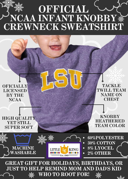 Little King NCAA Infant Boys and Girls Crewneck Knobby Sweatshirt With Tackle Twill Letters-Team Colors 6M 12M 18M